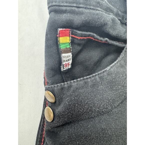 Vintage 90s Y2K Ruff Jeans Black Wide Leg Carpenter Embroider Kids 20" * 21" 5/6 - Picture 3 of 11